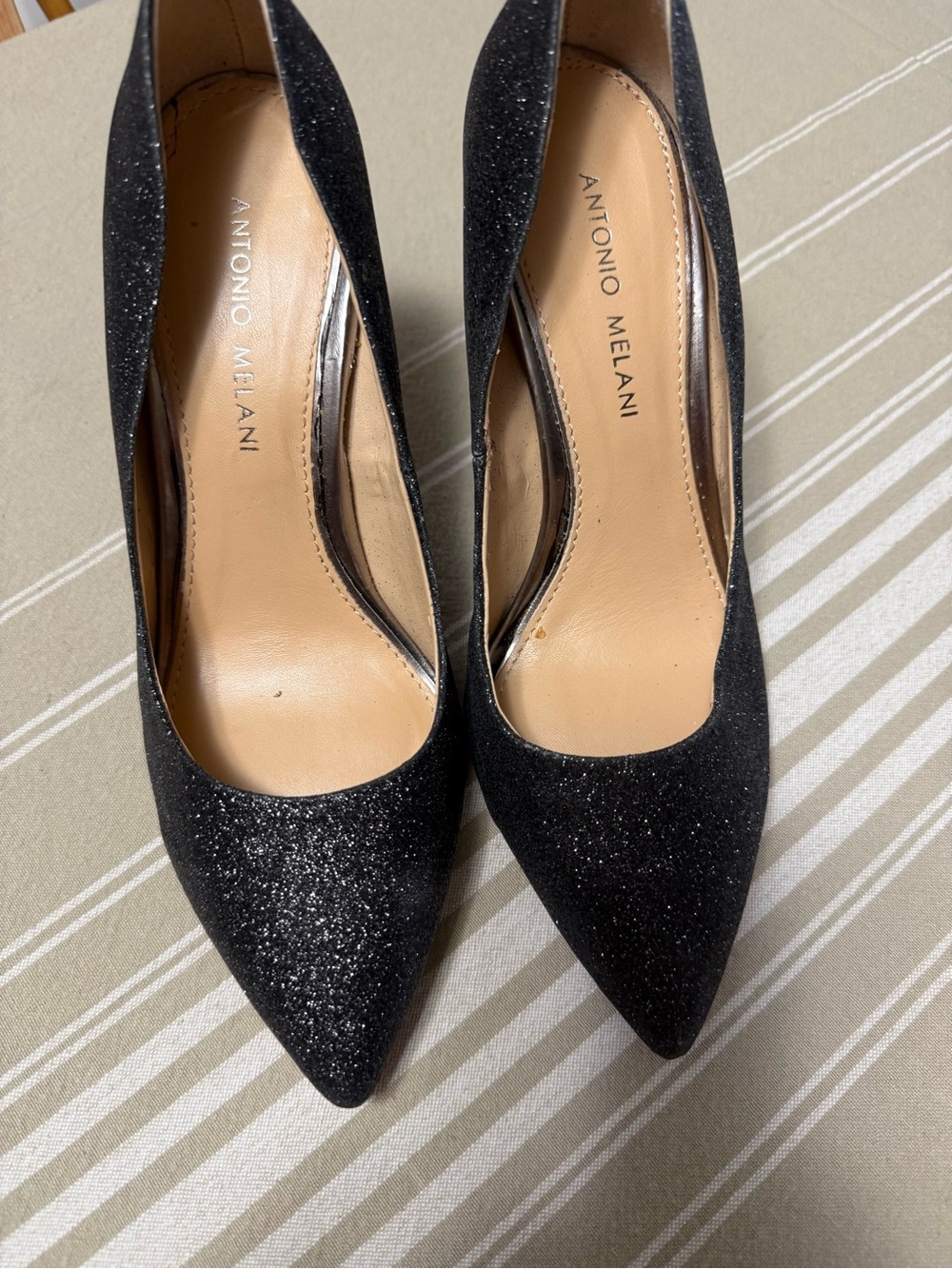 ANTONIO MELANI Black Glitter Pointed Toe Pumps